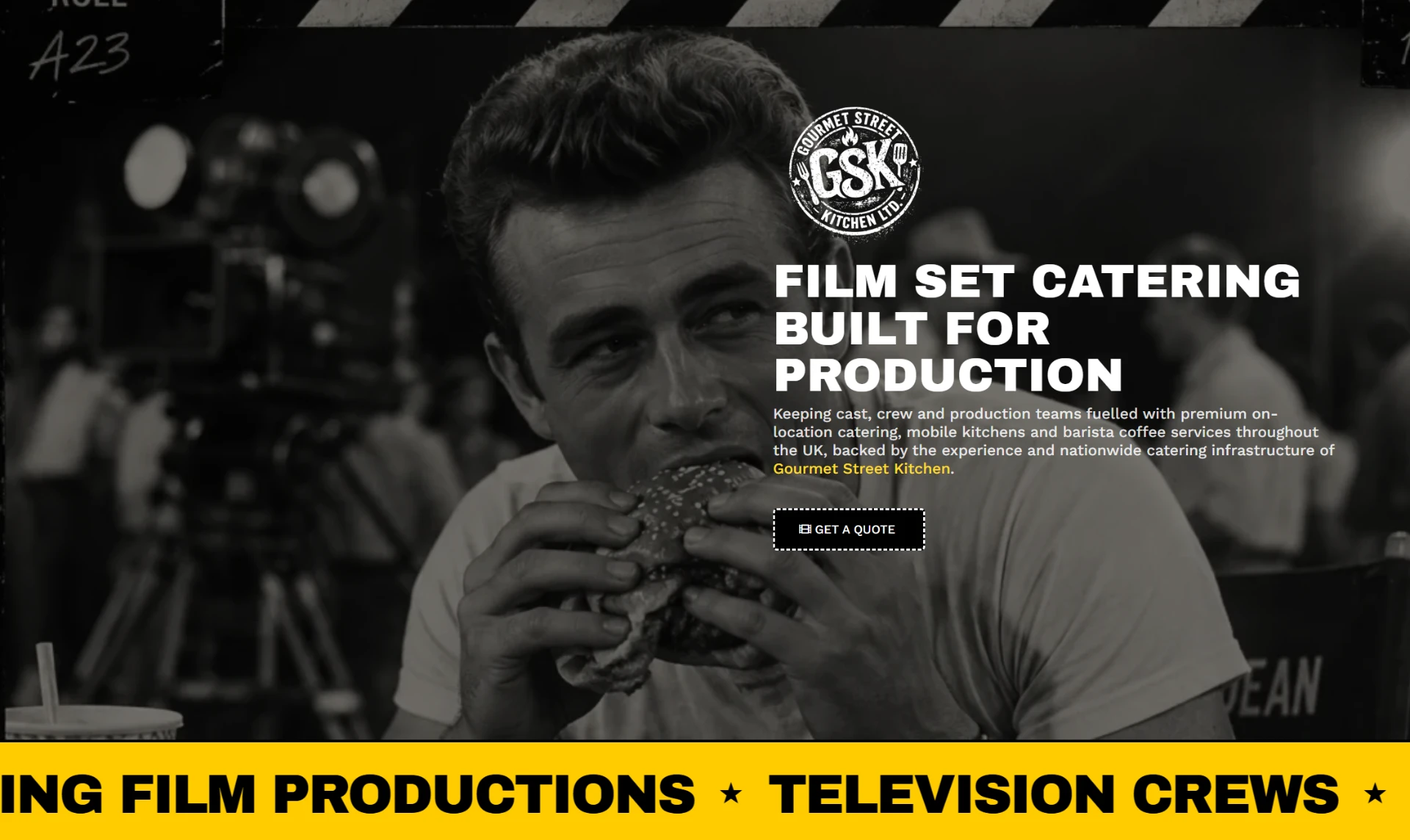 Gourmet Street Kitchen film set catering website screenshot