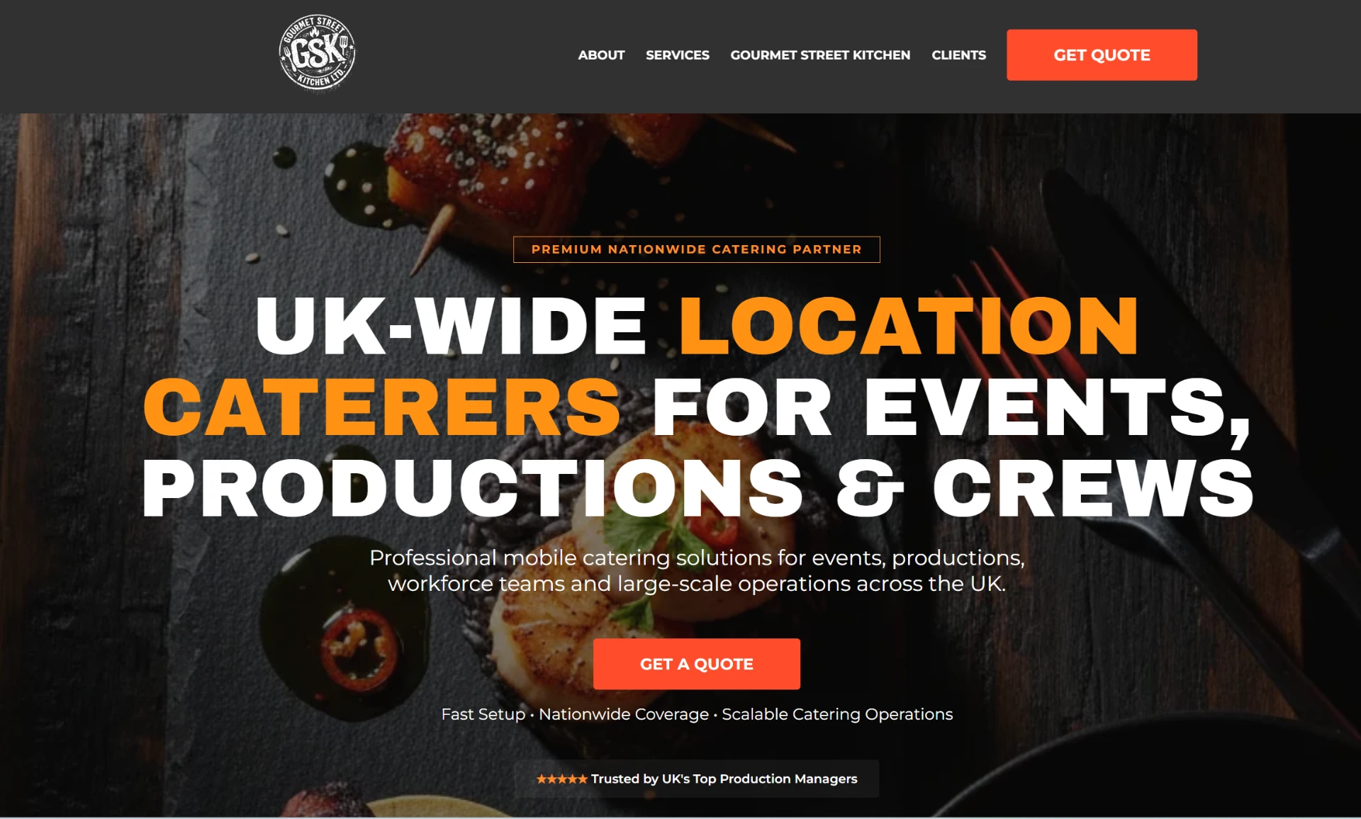 Gourmet Street Kitchen event catering website screenshot